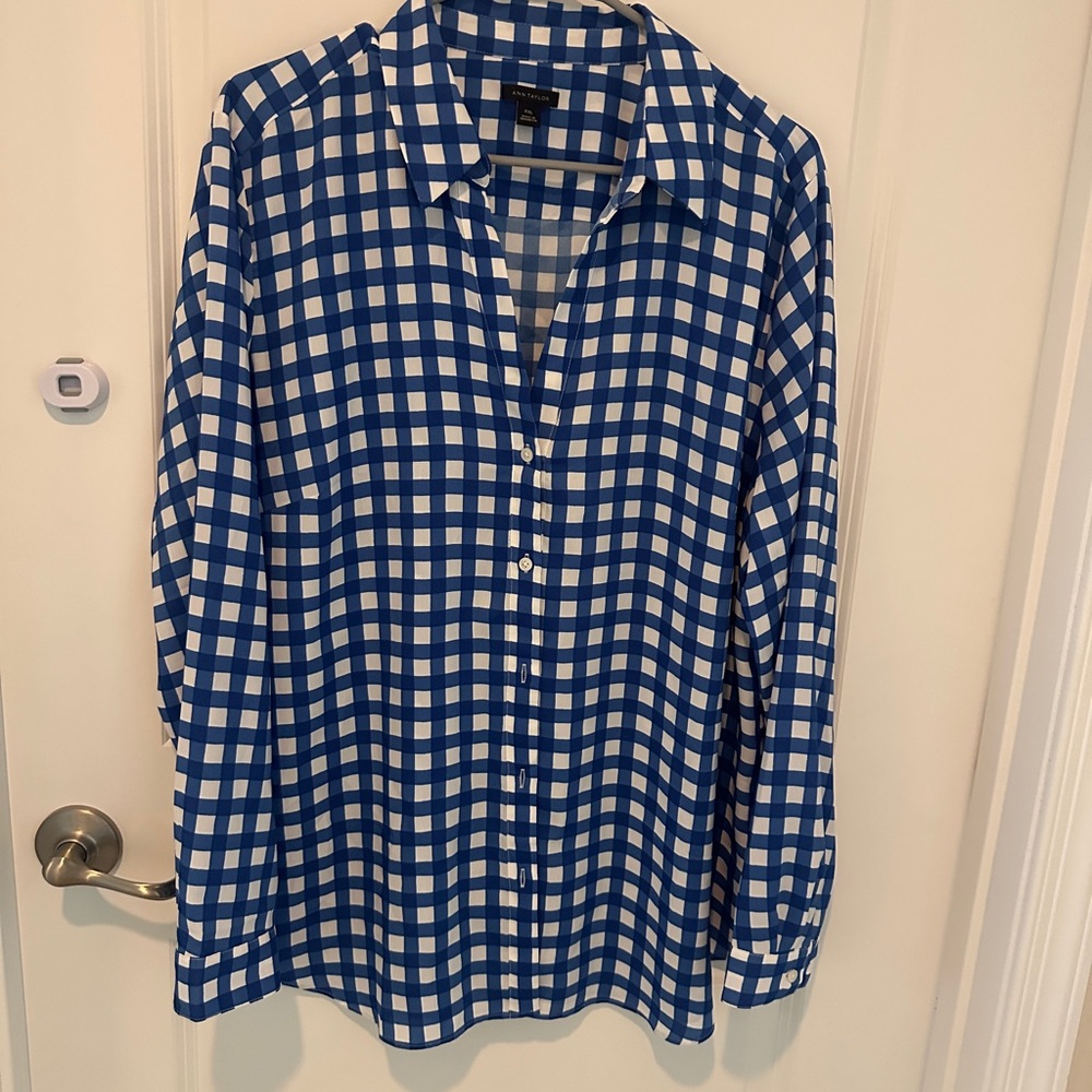 Ann Taylor Blue and White Plaid shirt